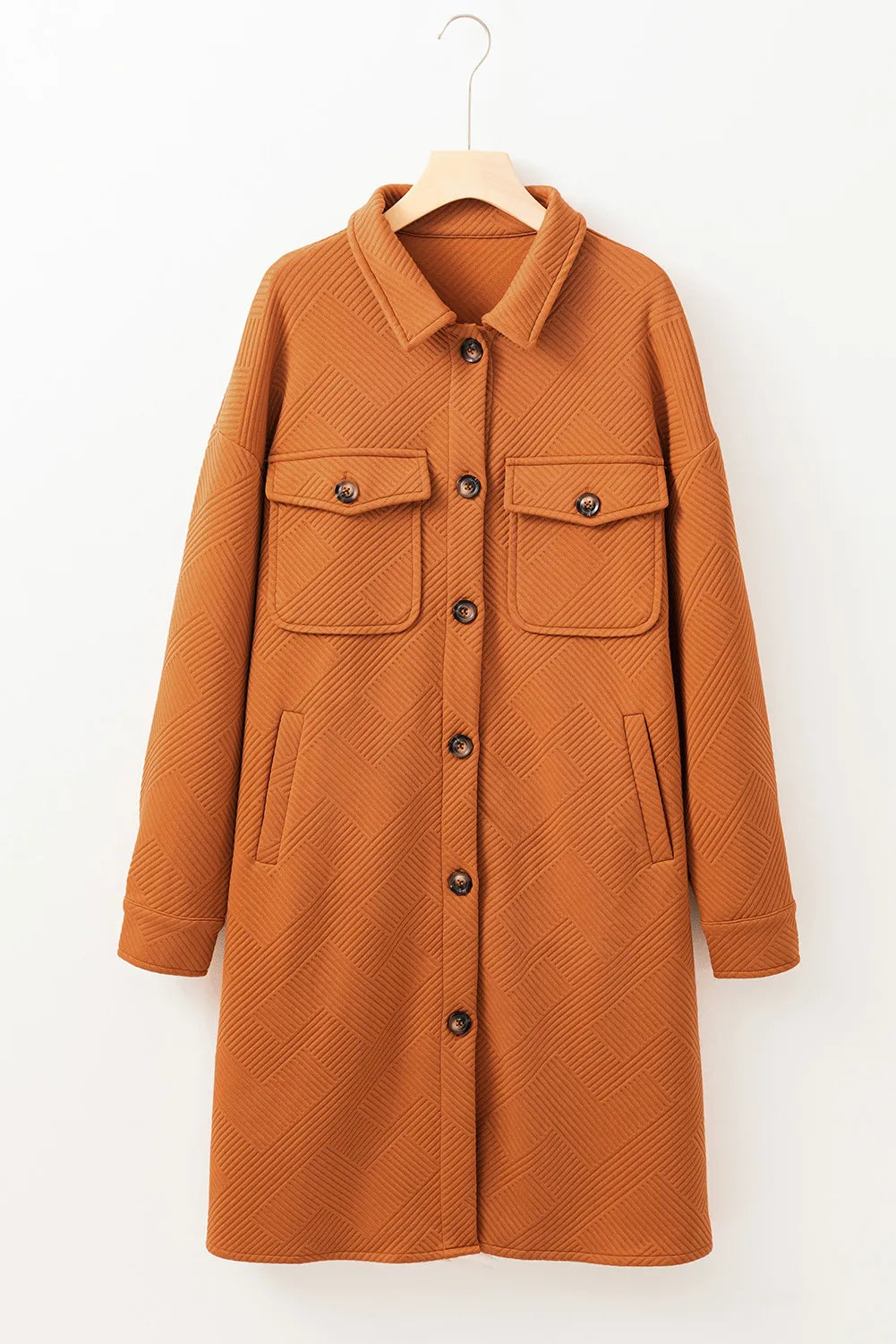 Textured Button Down Collared Neck Coat - Charming Charlie