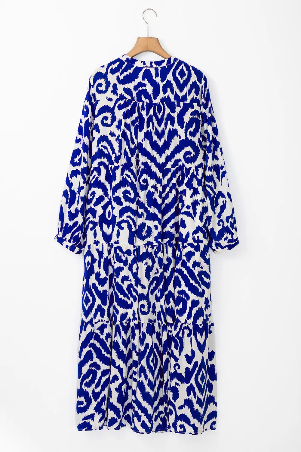 Tiered Printed Notched Long Sleeve Midi Dress - Charming Charlie