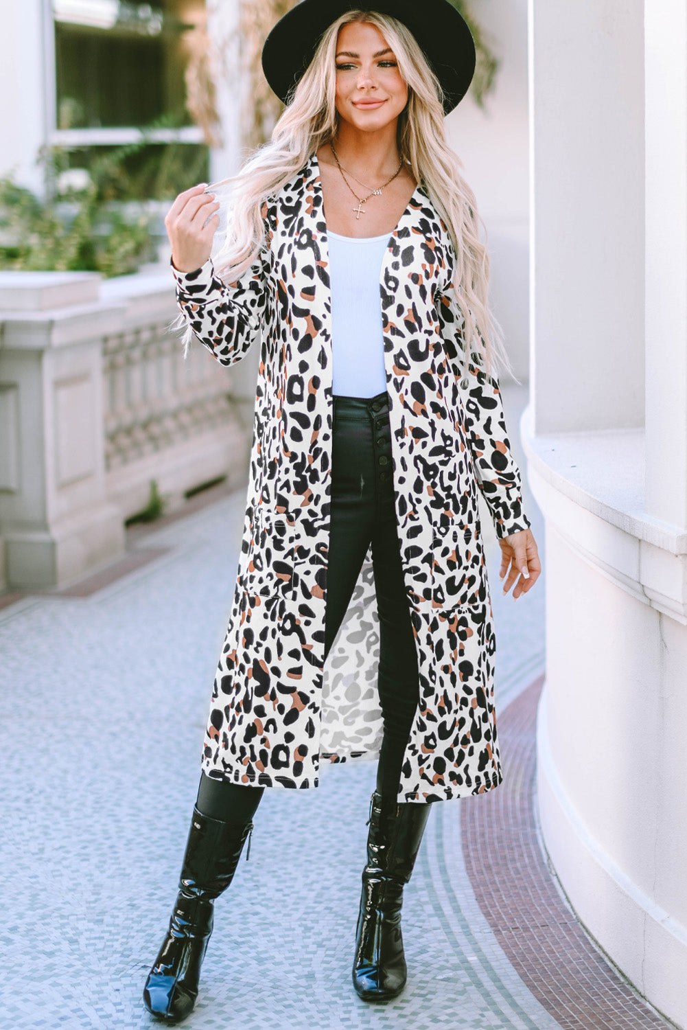 Leopard Open Front Long Sleeve Cover Up - Charming Charlie