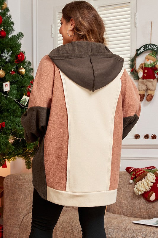 Brown Exposed Seam Colorblock Plus Size Hoodie - Charming Charlie