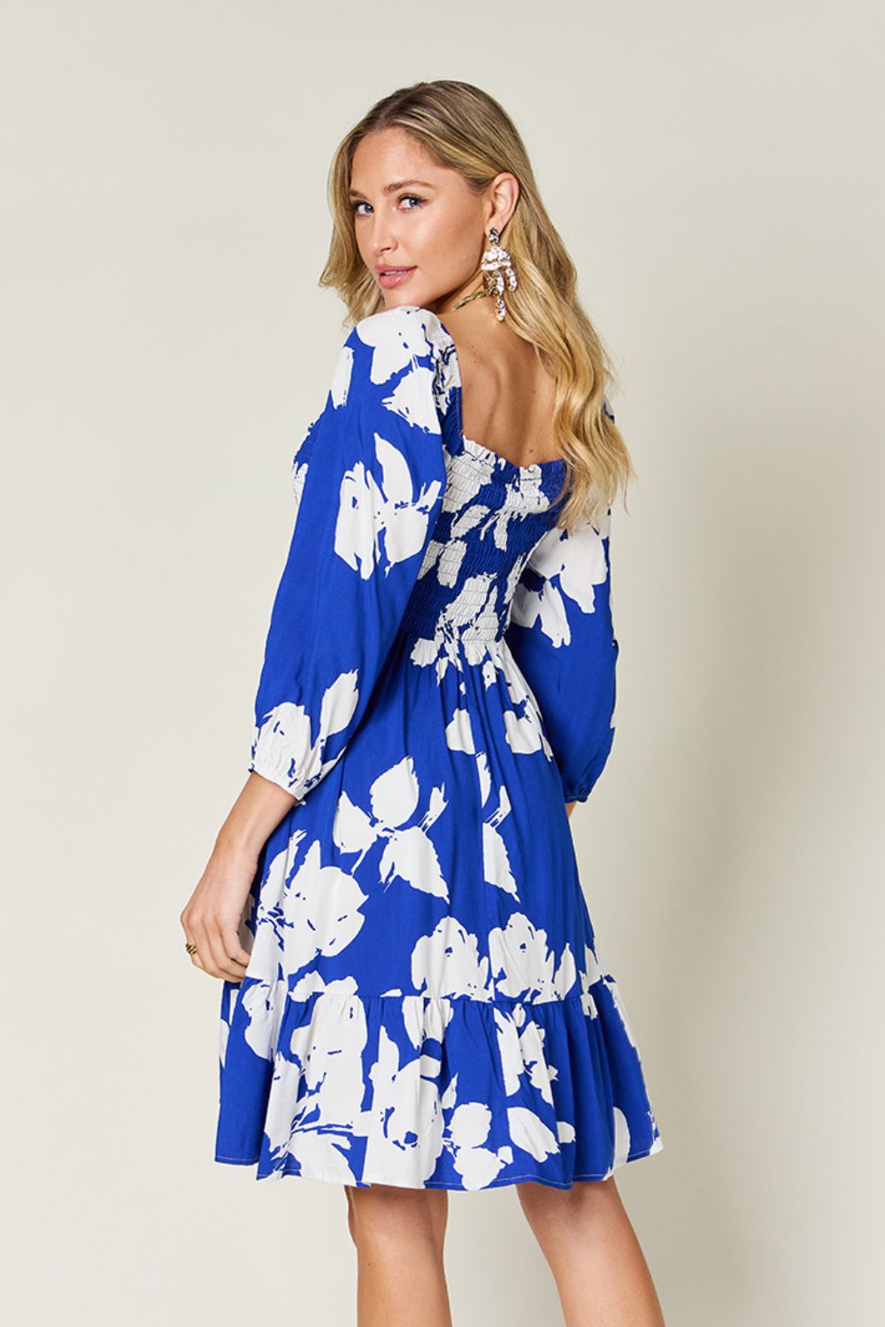 Double Take Full Size Floral Ruffle Hem Smocked Dress with Pockets - Charming Charlie