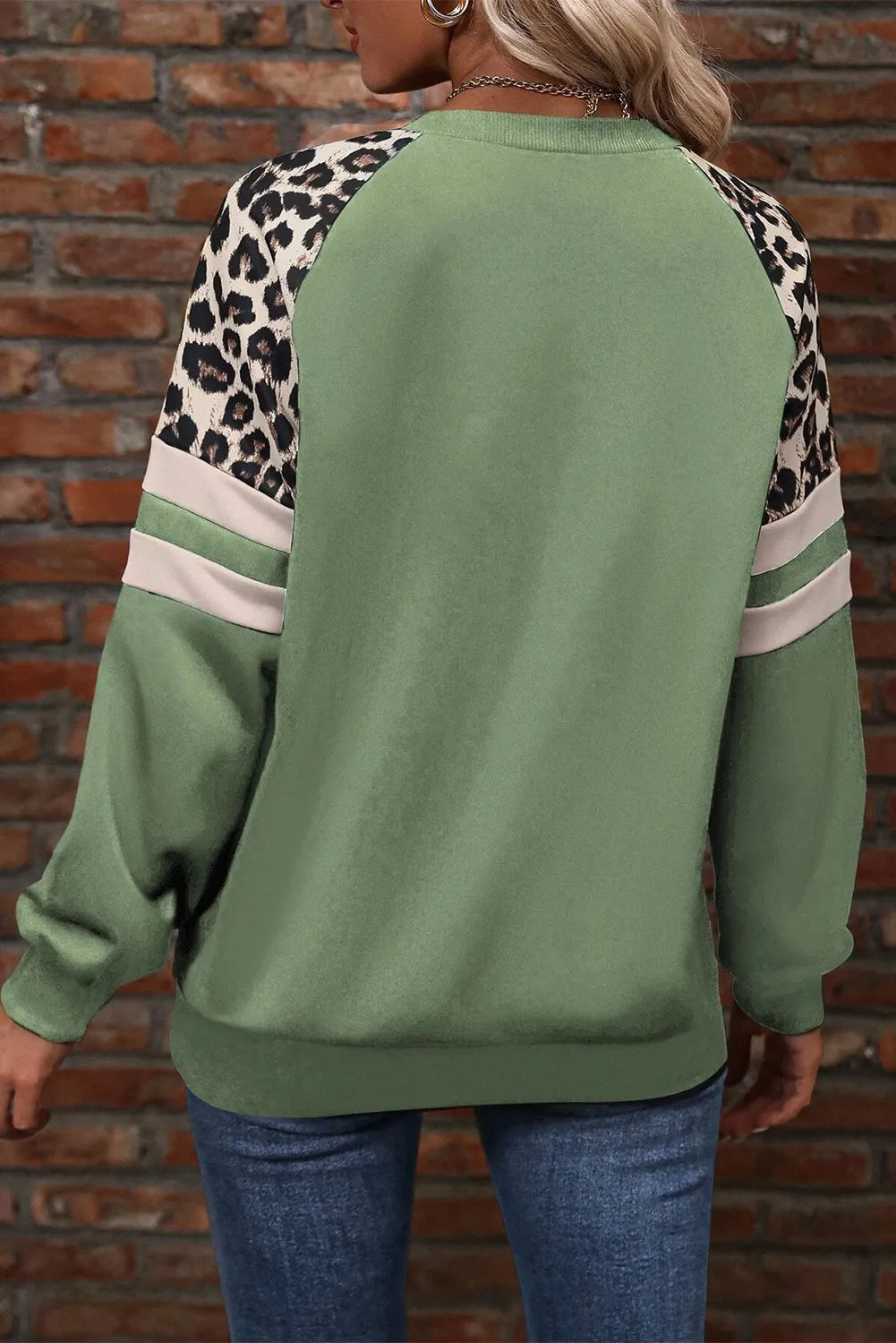 Leopard Round Neck Long Sleeve Sweatshirt - Charming Charlie