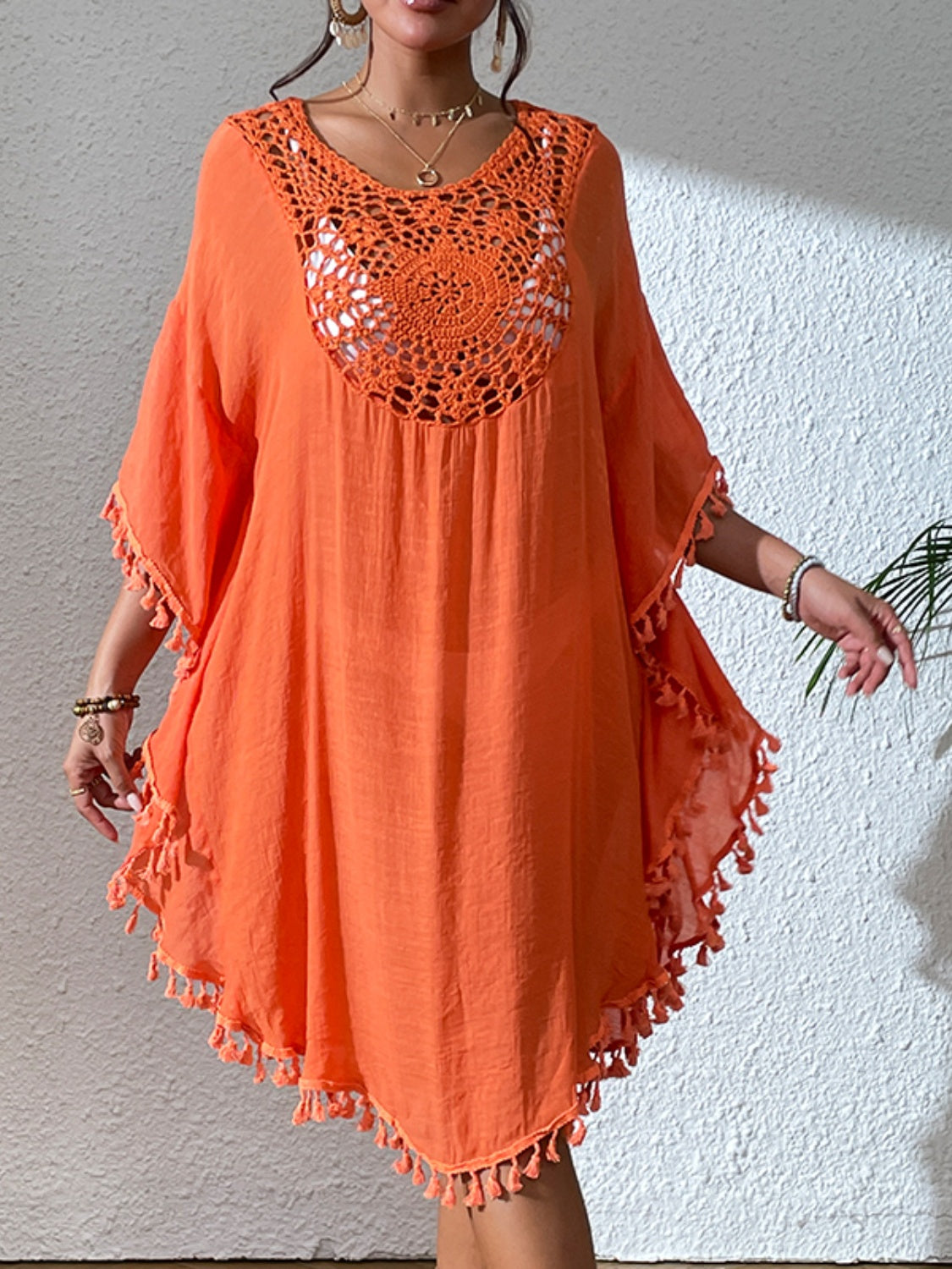 Tassel Cutout Scoop Neck Cover-Up Dress - Charming Charlie