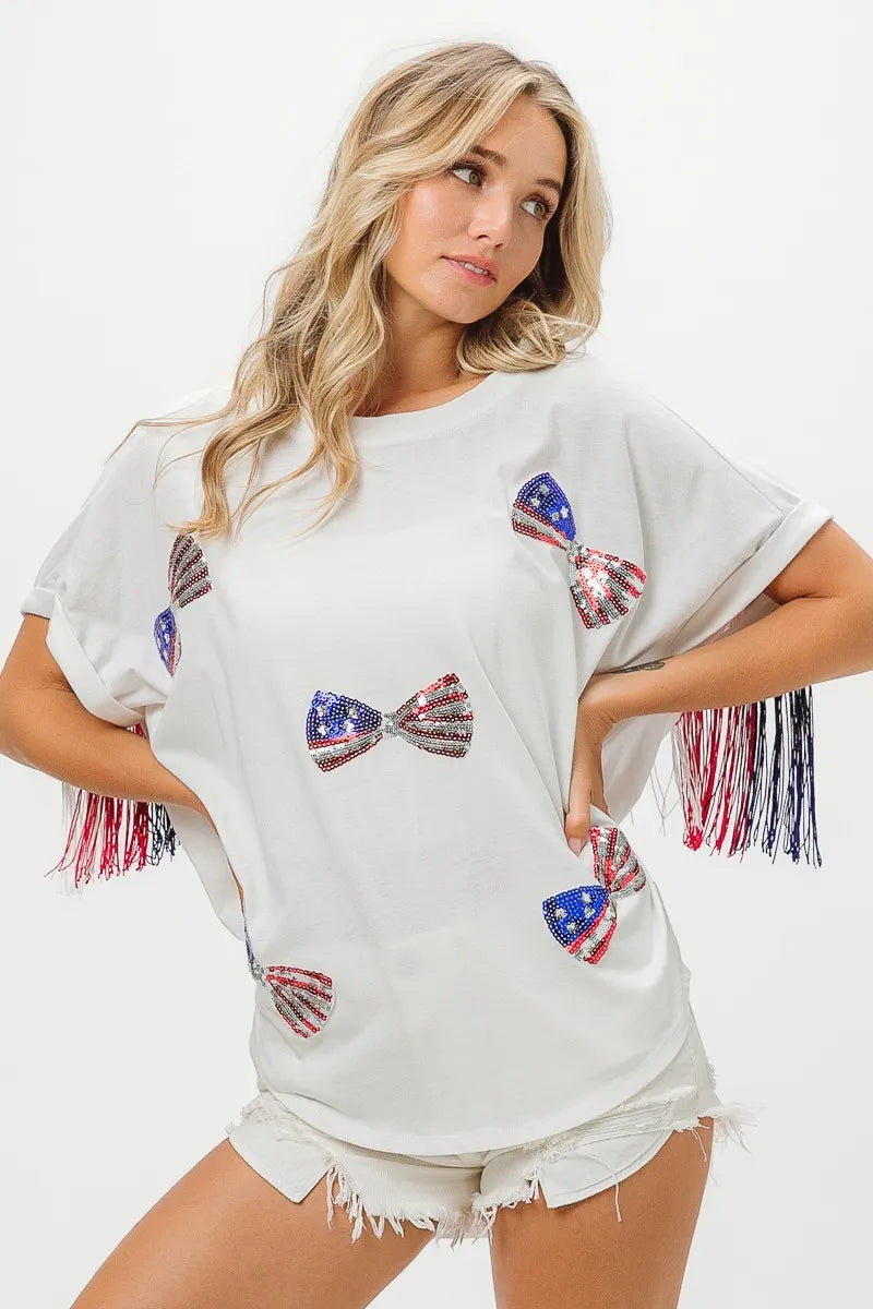 BiBi American Flag Round Neck Knit Top