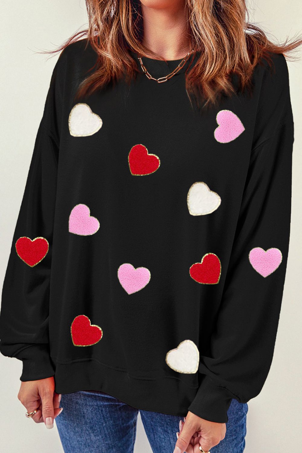 Valentine's Day Contrast Heart Long Sleeve Sweatshirt - Charming Charlie