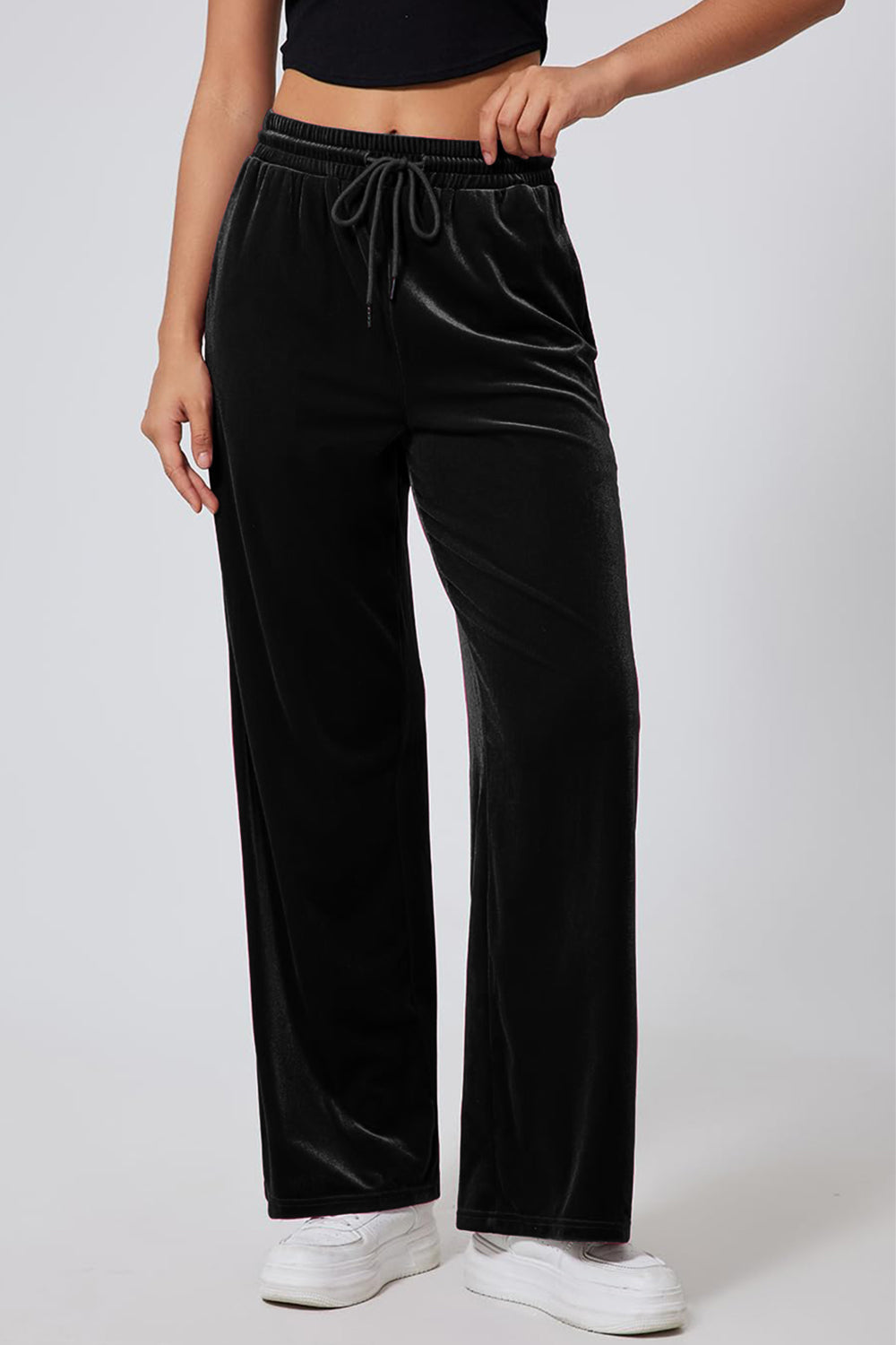 Drawstring Elastic Waist Straight Leg Pants - Charming Charlie