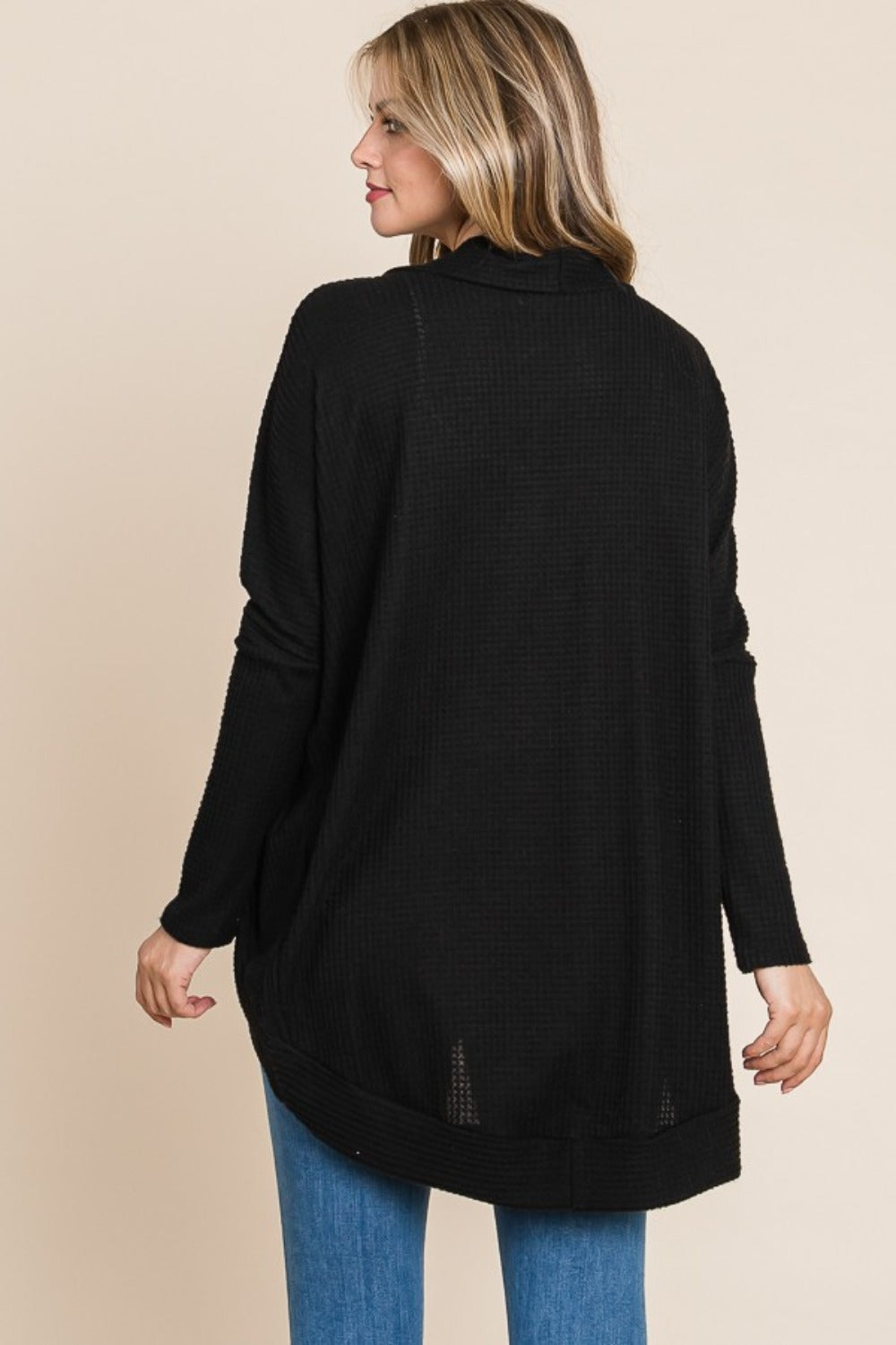 BOMBOM Open Front Waffle Knit Cocoon Cardigan - Charming Charlie