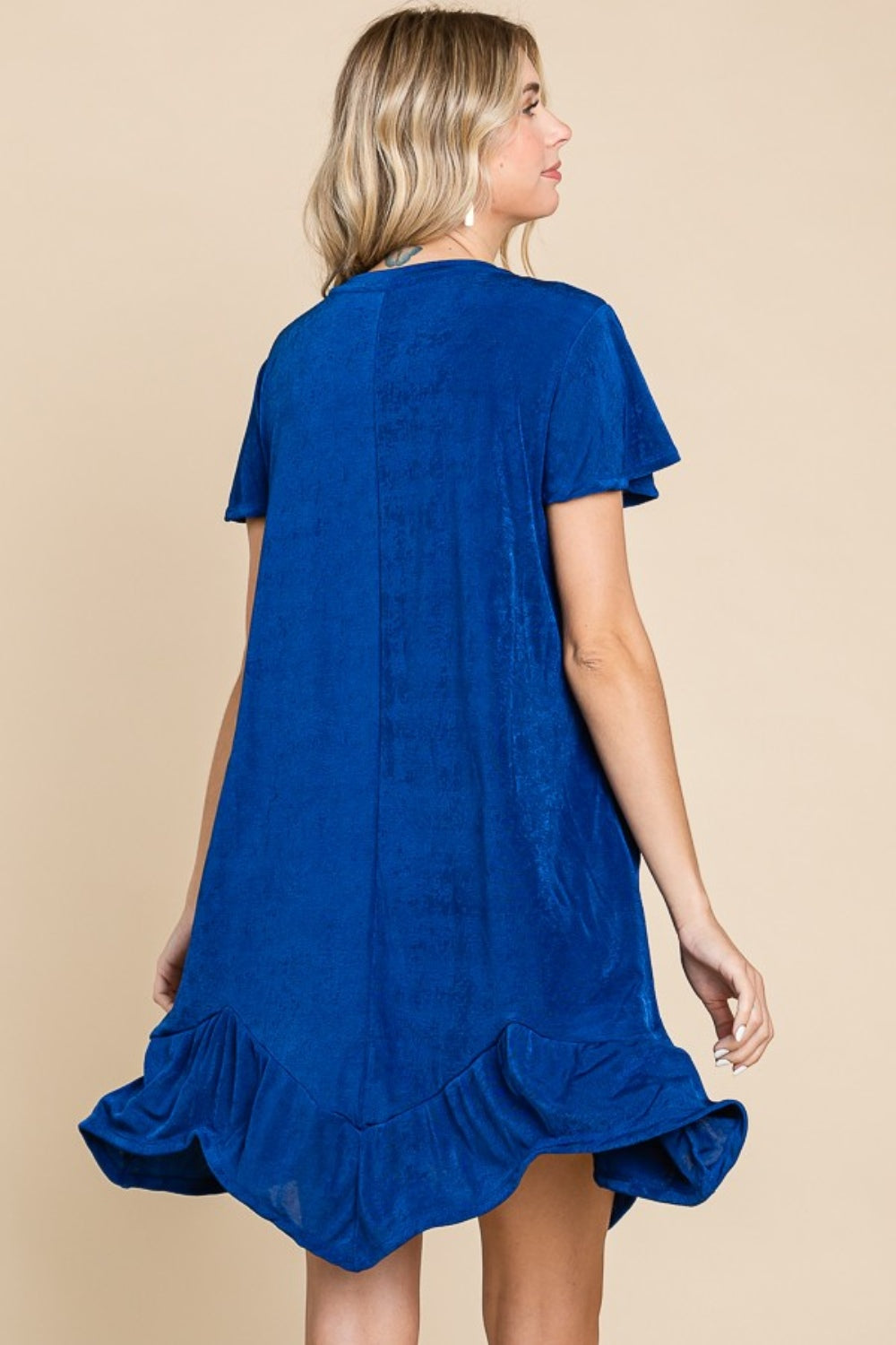 Culture Code Full Size Short Sleeve Ruffled Asymmetric Hem Dress - Charming Charlie