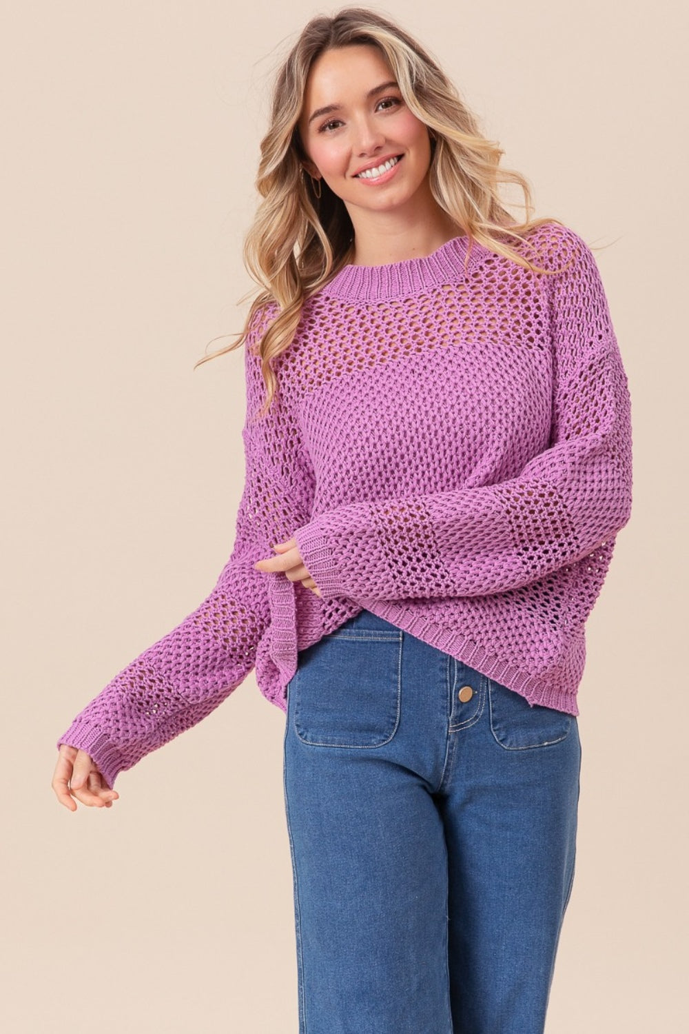 BiBi Openwork Long Sleeve Knit Top - Charming Charlie