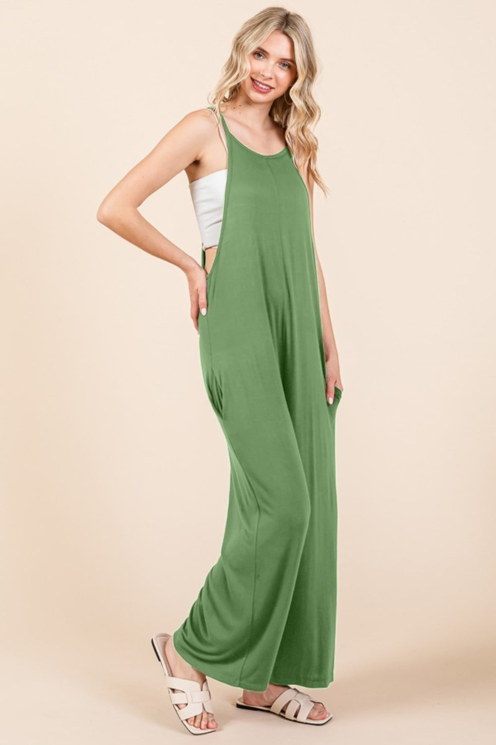 Culture Code Full Size Sleeveless Wide Leg Jumpsuit with Pockets - Charming Charlie