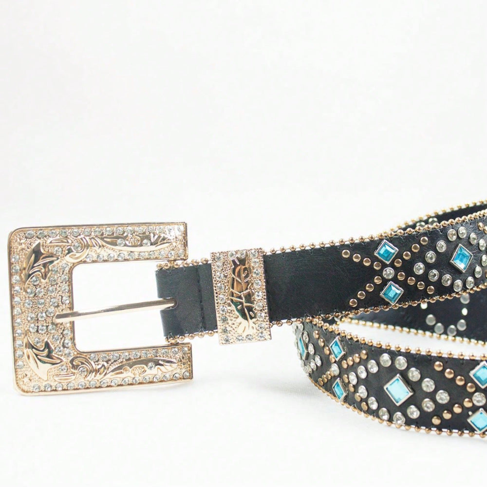 Rhinestone PU Leather Belt - Charming Charlie