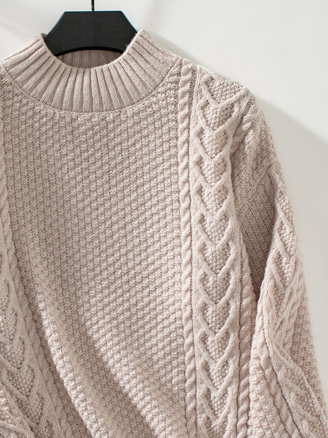 Cable-Knit Mock Neck Long Sleeve Sweater - Charming Charlie