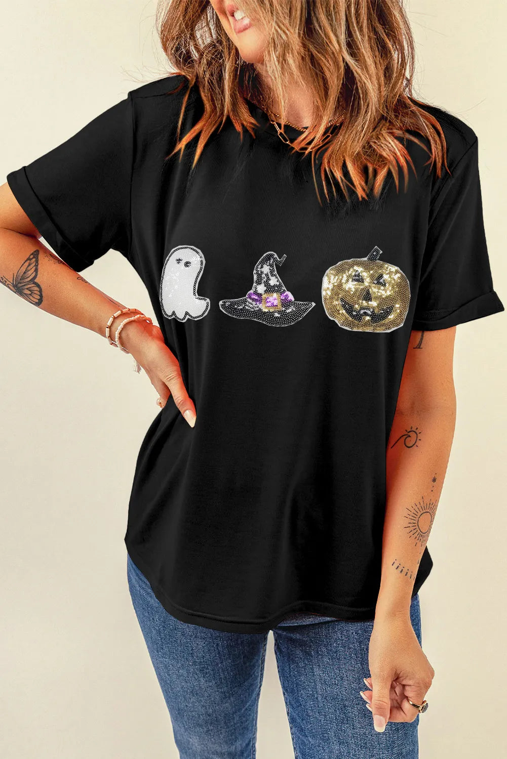 Sequin Round Neck Short Sleeve T-Shirt - Charming Charlie