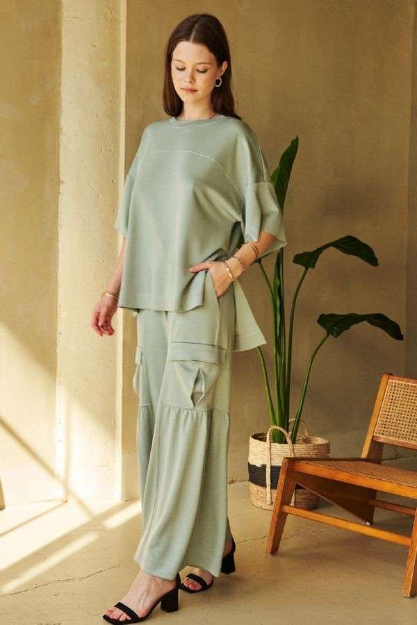 Davi & Dani Drawstring Ruched Detail Wide Leg Pants - Charming Charlie