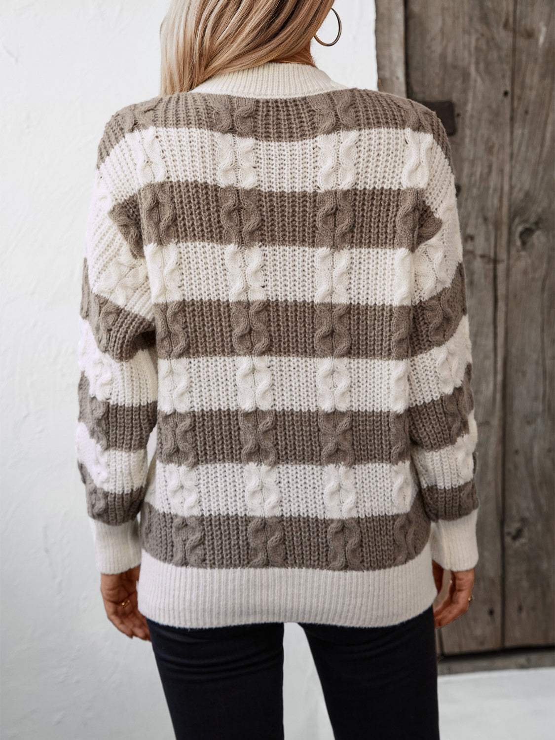 Striped Round Neck Long Sleeve Sweater - Charming Charlie