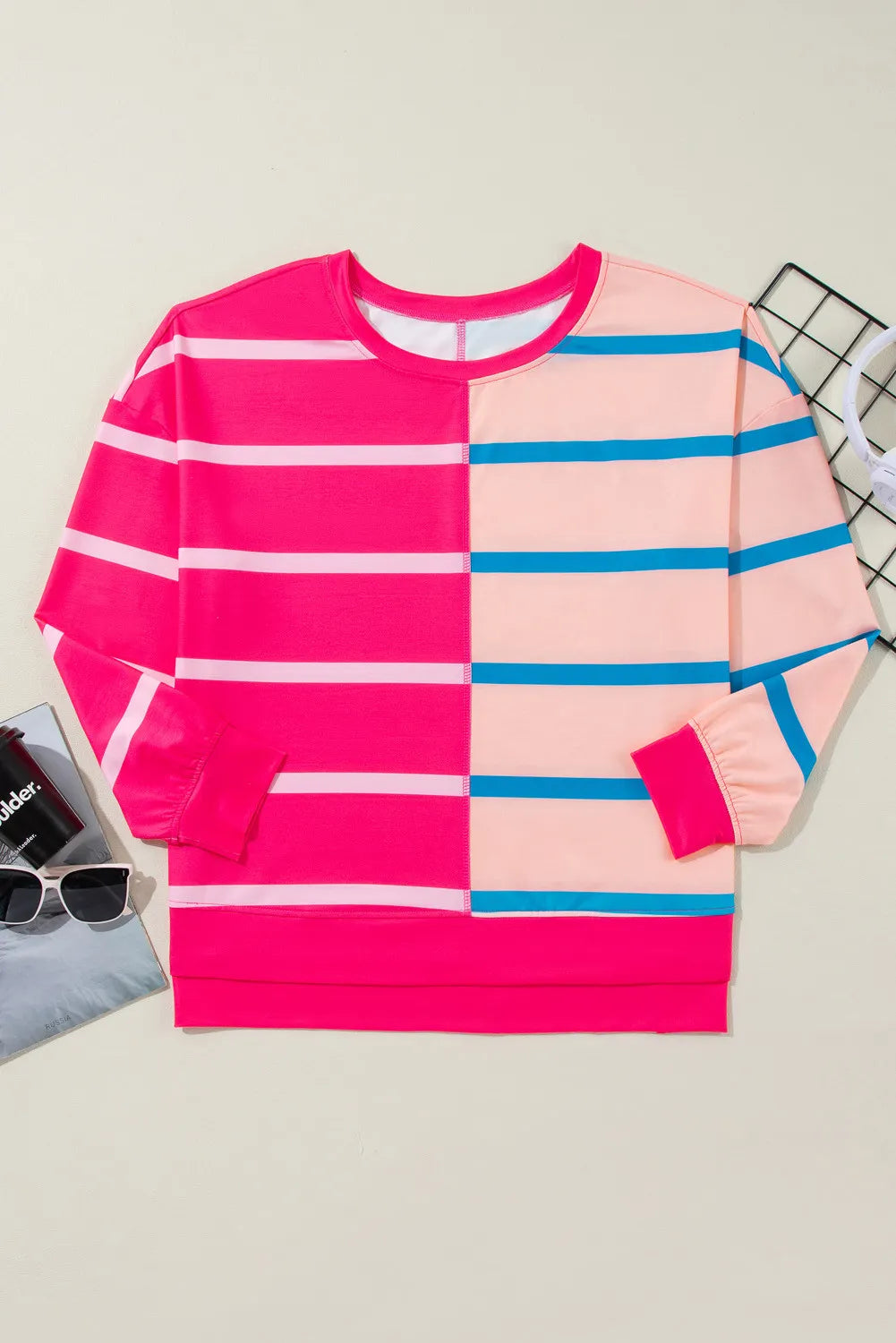 Plus Size Color Block Round Neck Long Sleeve Top - Charming Charlie