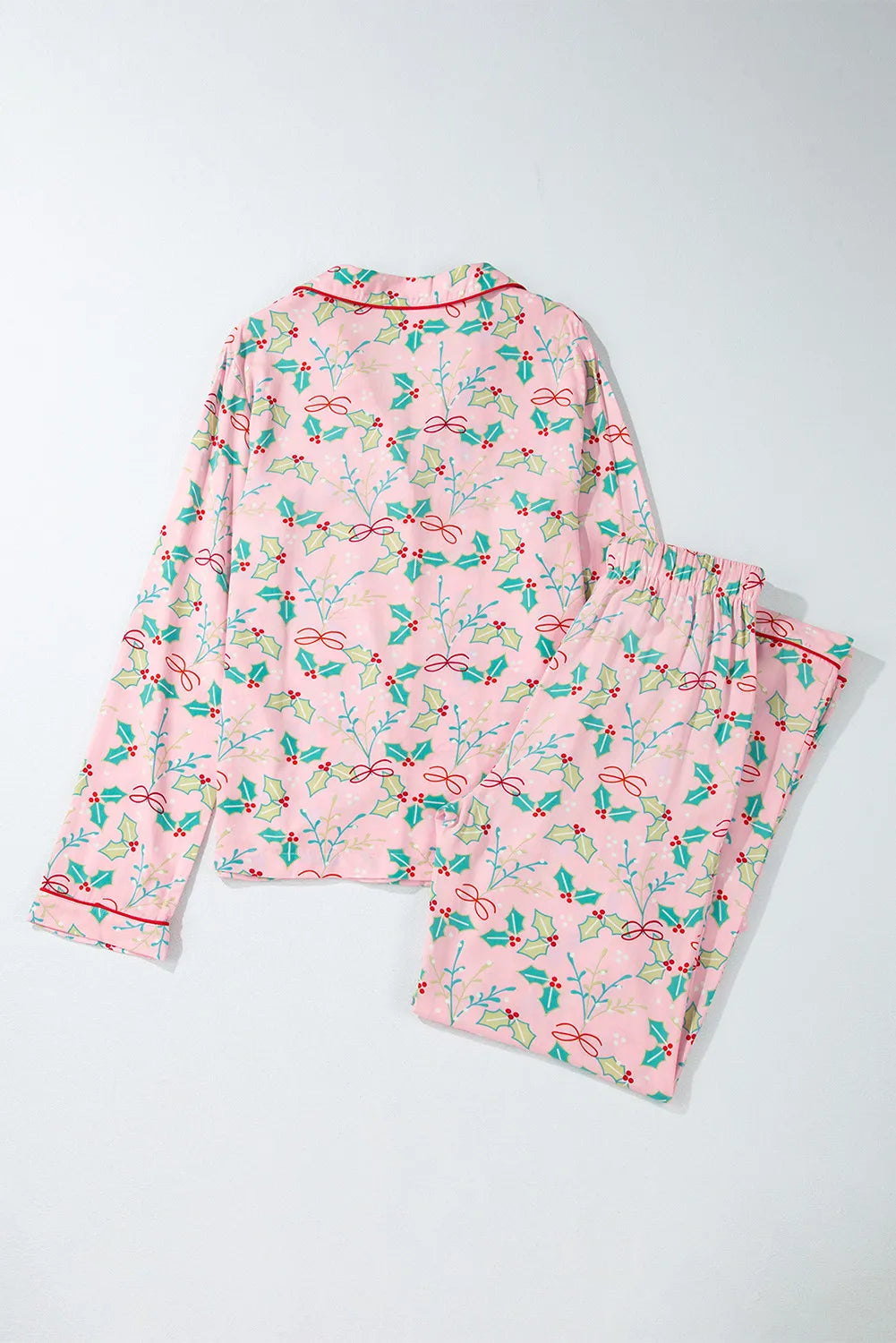 Printed Collared Neck Long Sleeve Top and Pants Lounge Set - Charming Charlie