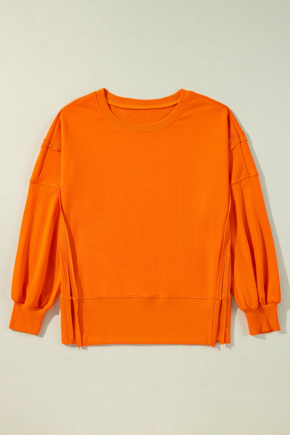 Side Slit Round Neck Long Sleeve Sweatshirt - Charming Charlie