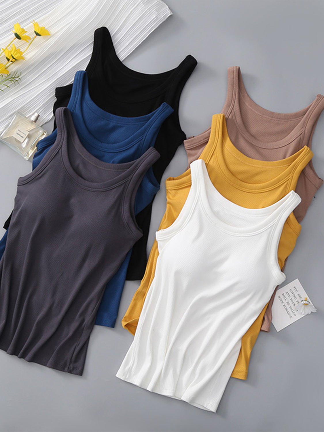 Round Neck Tank with Bra - Charming Charlie