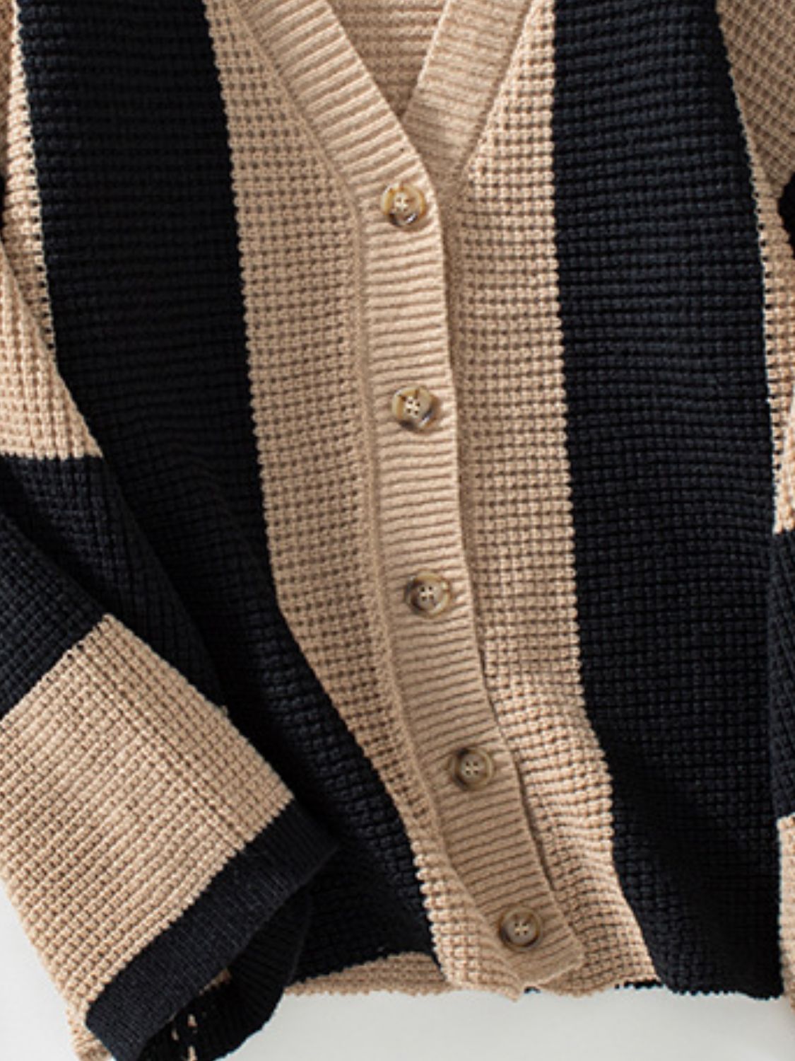 Waffle-Knit V-Neck Striped Long Sleeve Cardigan - Charming Charlie