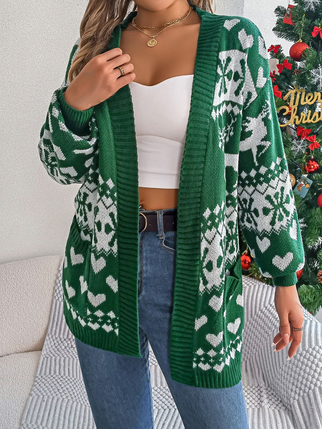 Pocketed Open Front Long Sleeve Cardigan - Charming Charlie