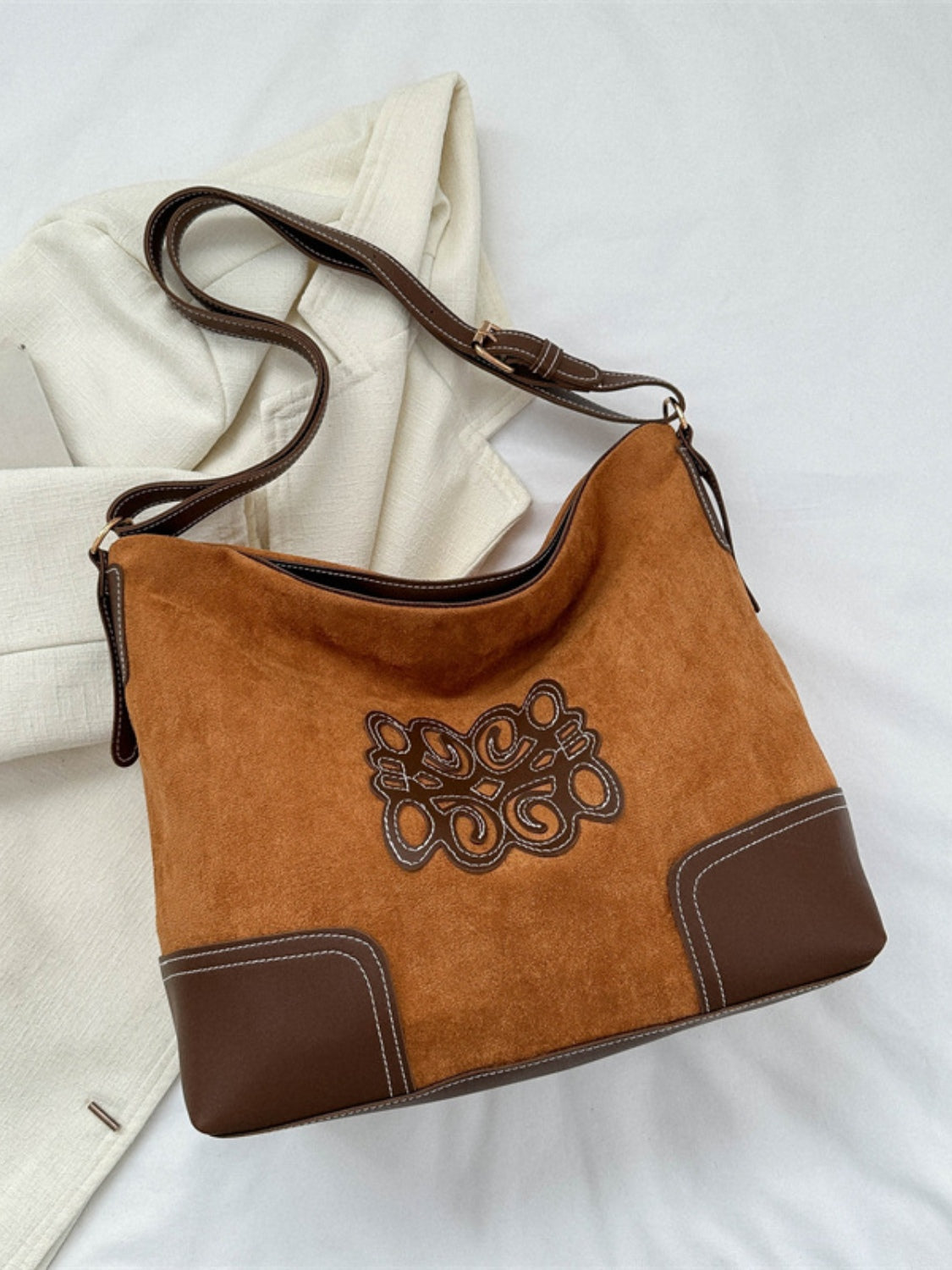 Suede Patch Adjustable Strap Tote Bag - Charming Charlie