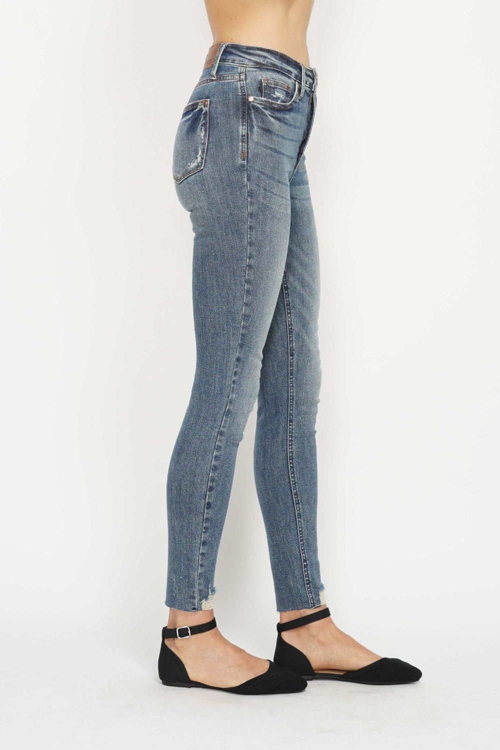 Judy Blue Full Size Tummy Control Vintage Wash Hem Destroy Skinny Jeans - Charming Charlie
