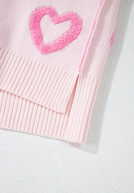 High-Low Heart Round Neck Long Sleeve Sweater - Charming Charlie