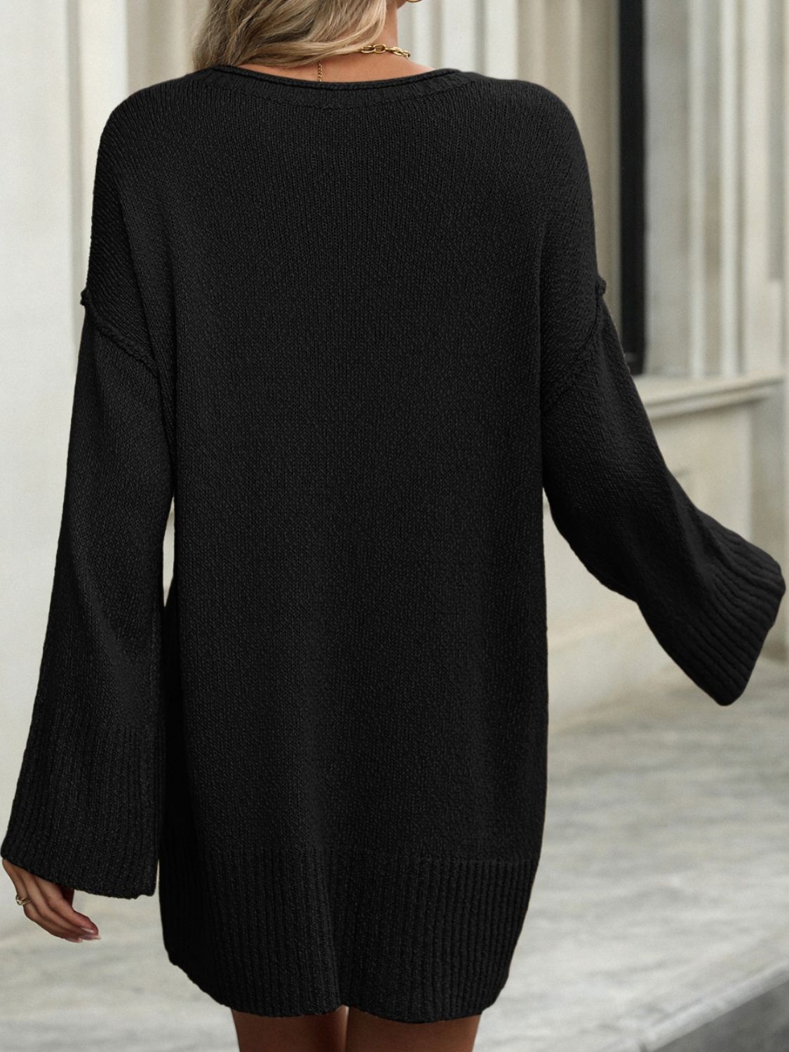 Round Neck Dropped Shoulder Sweater - Charming Charlie