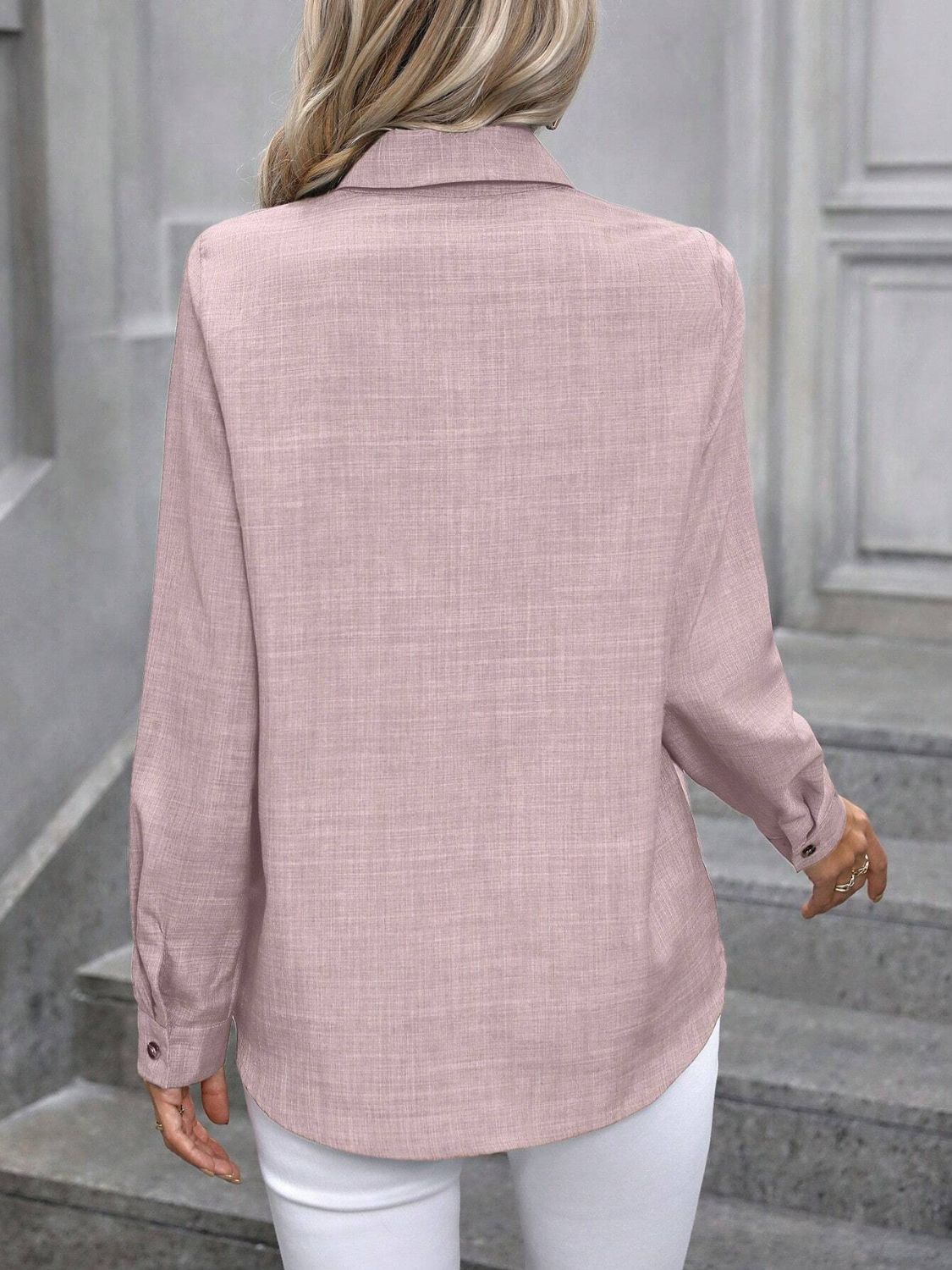 Button Up Collared Neck Long Sleeve Shirt - Charming Charlie