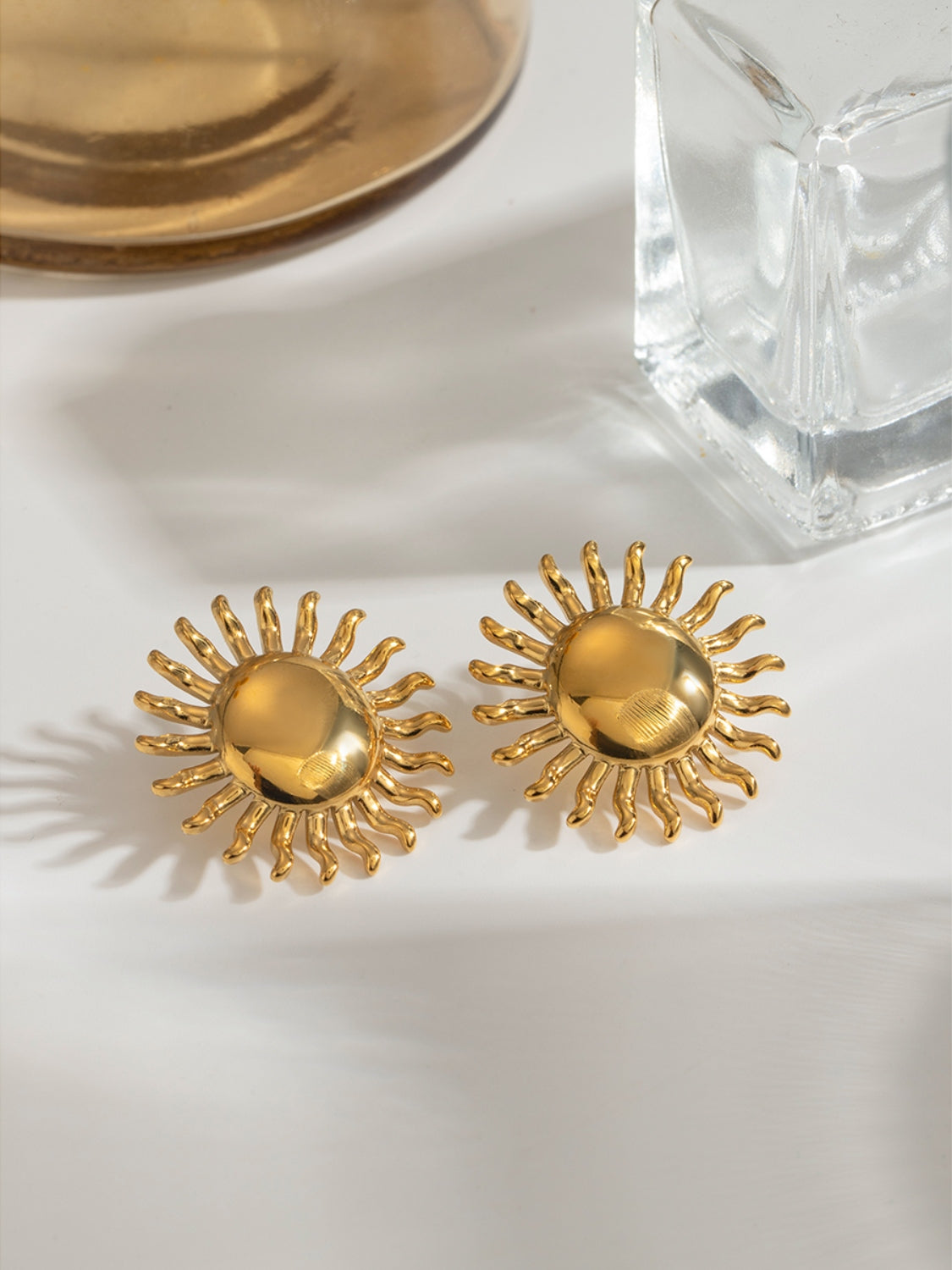 18K Gold-Plated Stainless Steel Sun Stud Earrings - Charming Charlie