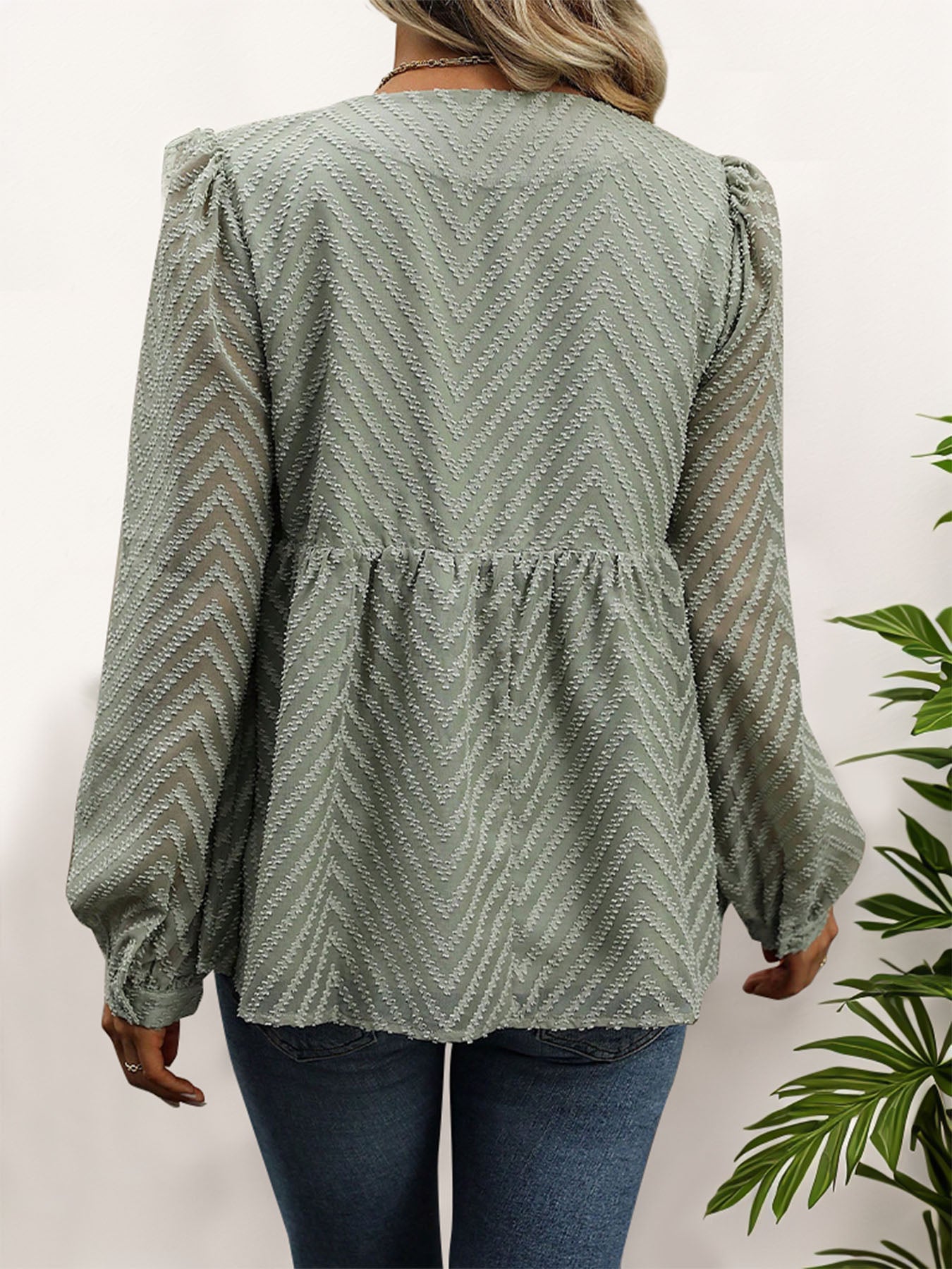 Peplum Round Neck Long Sleeve Blouse - Charming Charlie