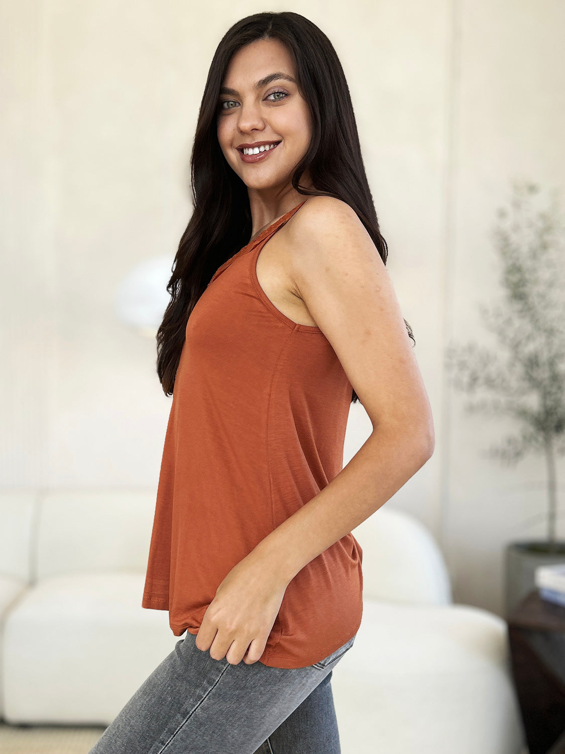 Basic Bae Full Size Lace Detail V-Neck Cutout Cami - Charming Charlie