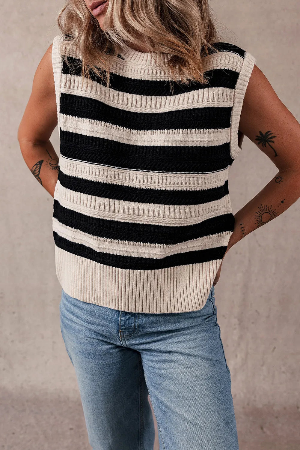 Color Block Round Neck Sweater Vest - Charming Charlie