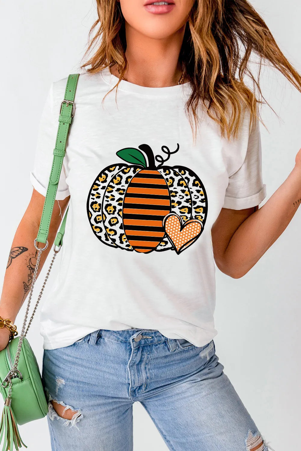 Pumpkin Graphic Round Neck Short Sleeve T-Shirt - Charming Charlie
