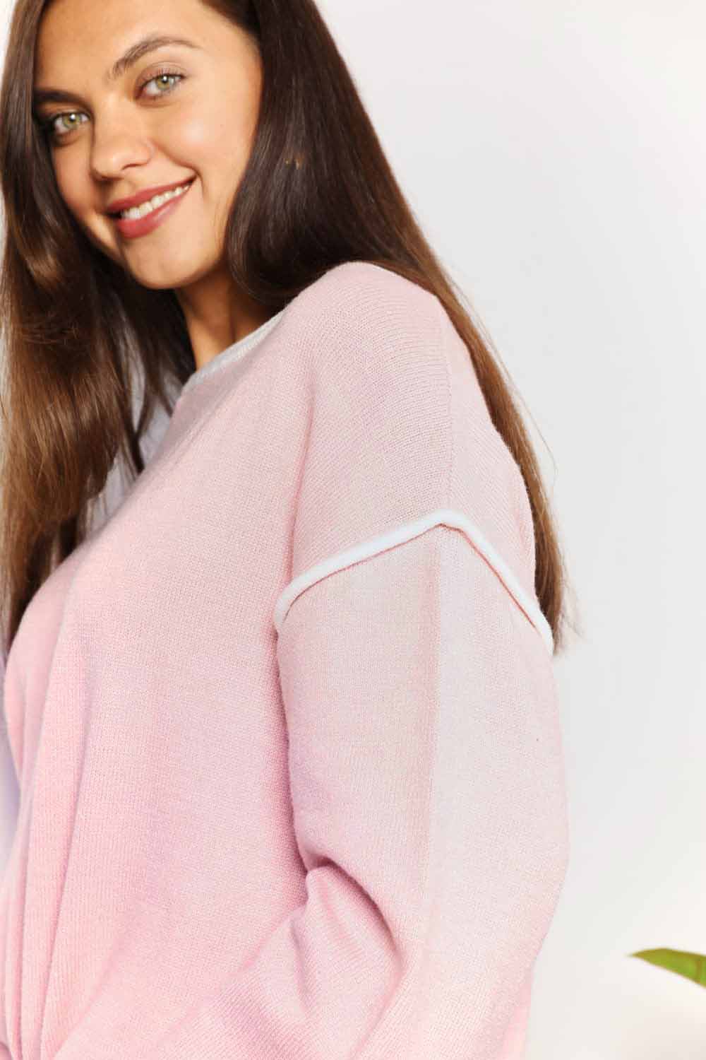 Angel Wings Contrast Detail Dropped Shoulder Knit Top - Charming Charlie