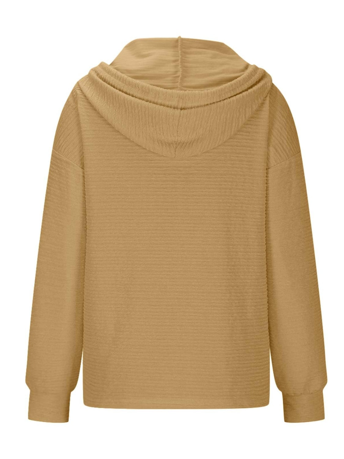 Drawstring Quarter Button Long Sleeve Hoodie - Charming Charlie