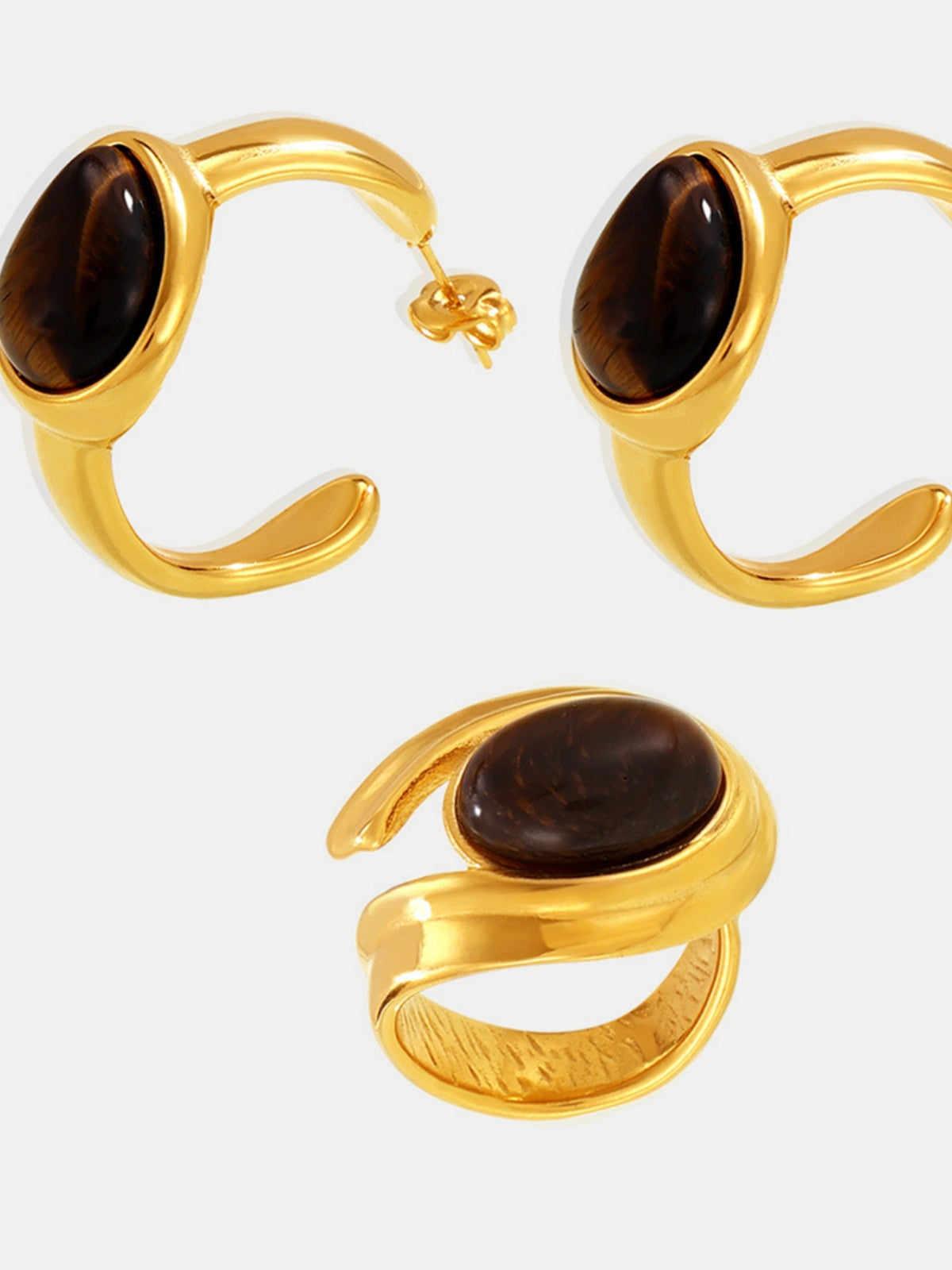 Stainless Steel Tigerite Ring and C-Hoop Earrings Set - Charming Charlie