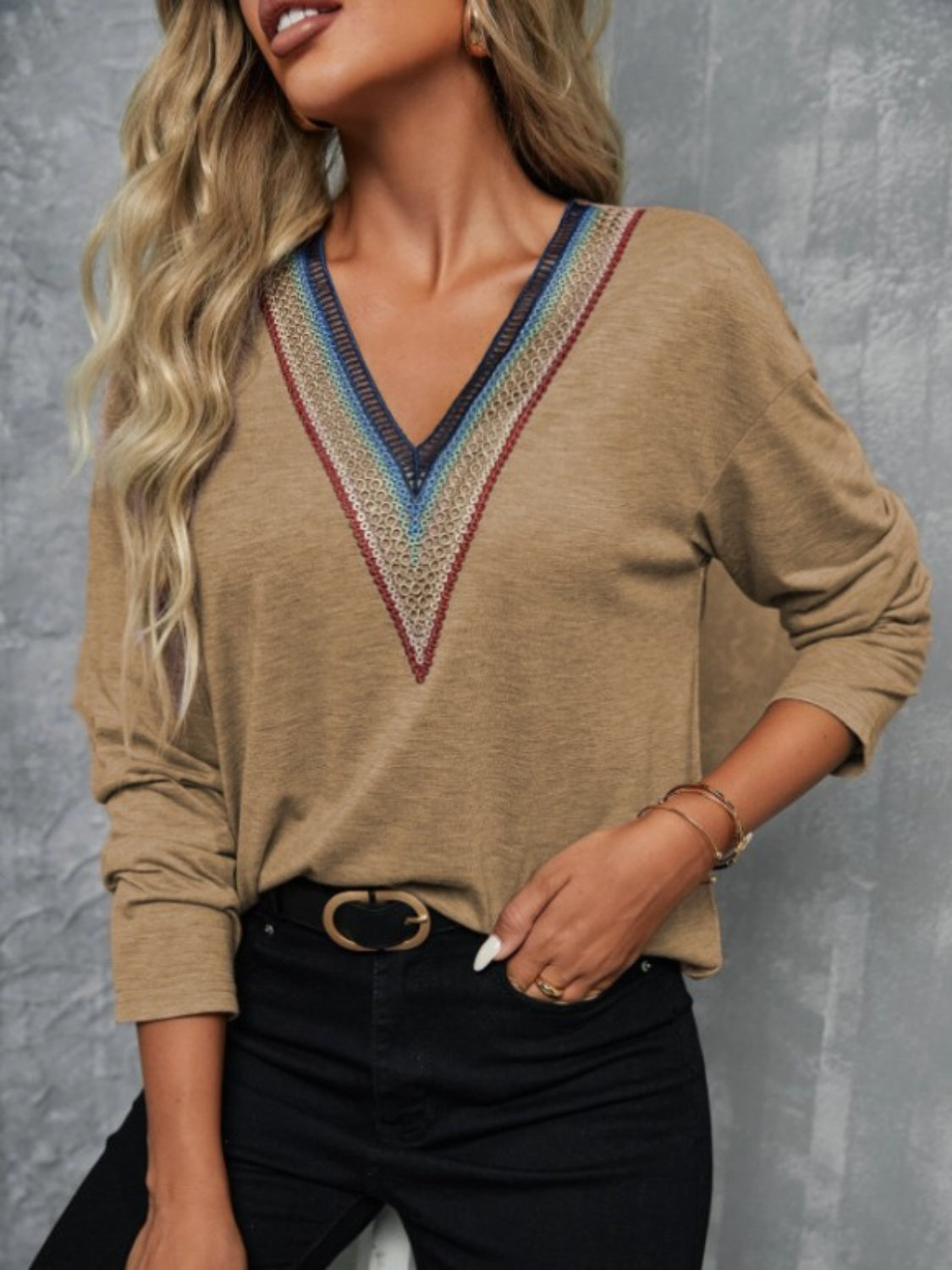 V-Neck Long Sleeve T-Shirt - Charming Charlie