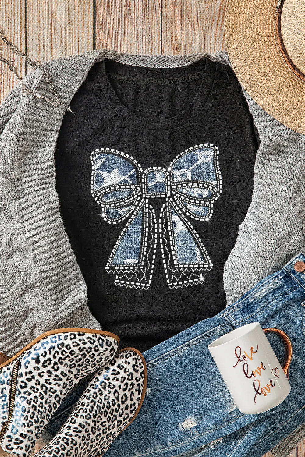 Bow Round Neck Short Sleeve T-Shirt - Charming Charlie