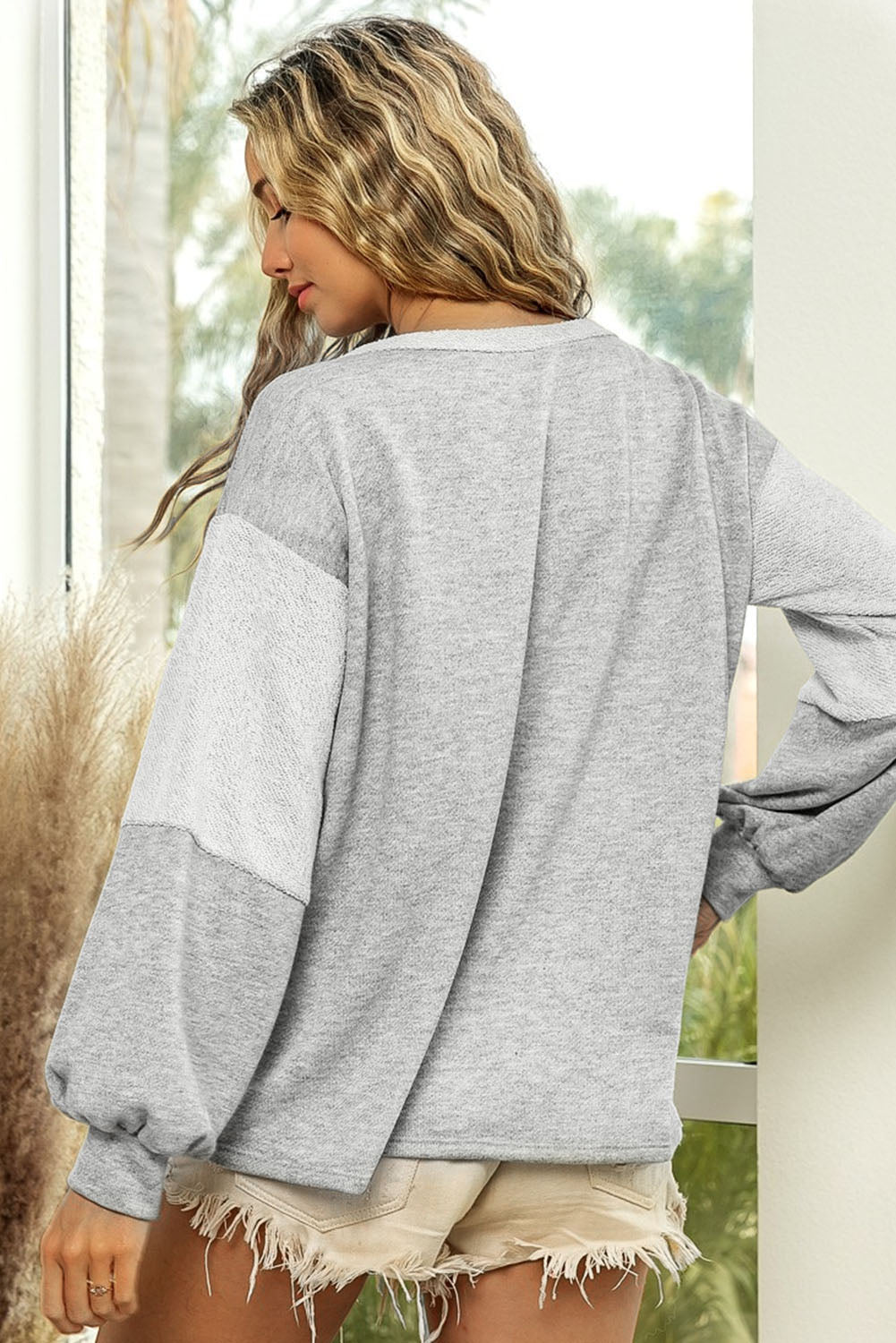 Color Block Double Chest Pocket Boat Neck Top - Charming Charlie