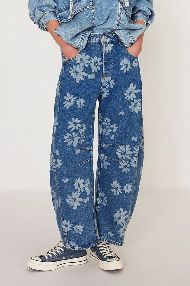 Floral Fray Wide Leg Jean