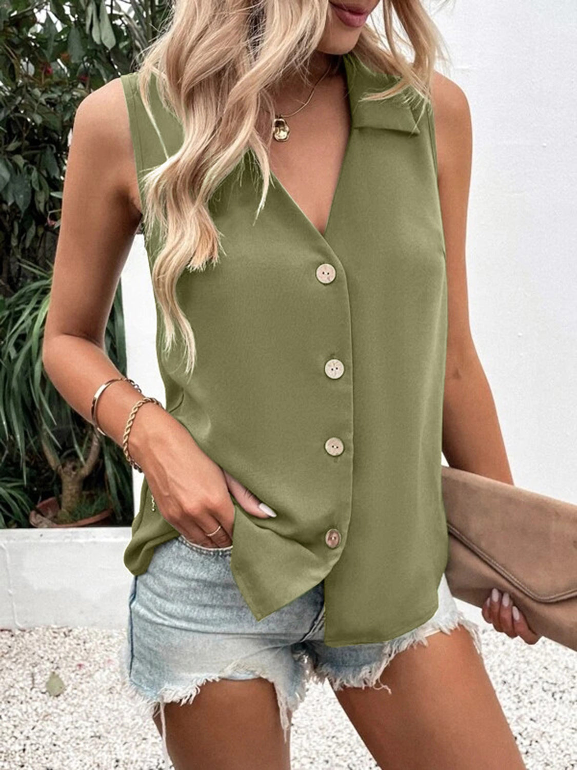 Full Size Johnny Collar Button Up Tank - Charming Charlie