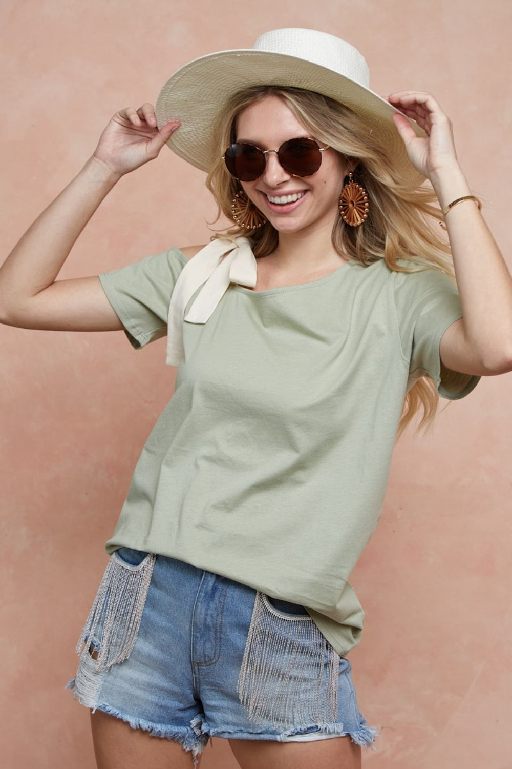 BiBi Tied Ribbon One Shoulder Short Sleeve T-Shirt - Charming Charlie