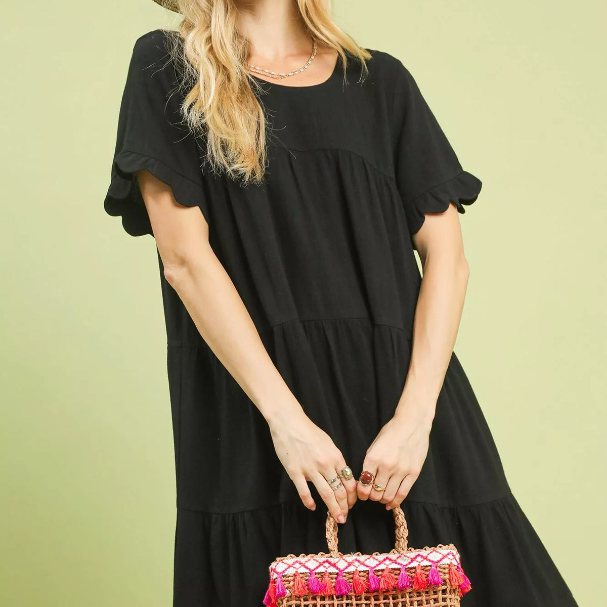 Umgee Puff Sleeve Textured Babydoll Dress