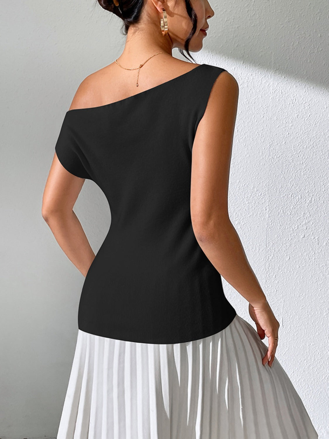 Single Shoulder Short Sleeve Knit Top - Charming Charlie