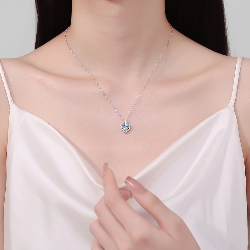 2 Carat Moissanite 925 Sterling Silver Heart Shape Necklace - Charming Charlie