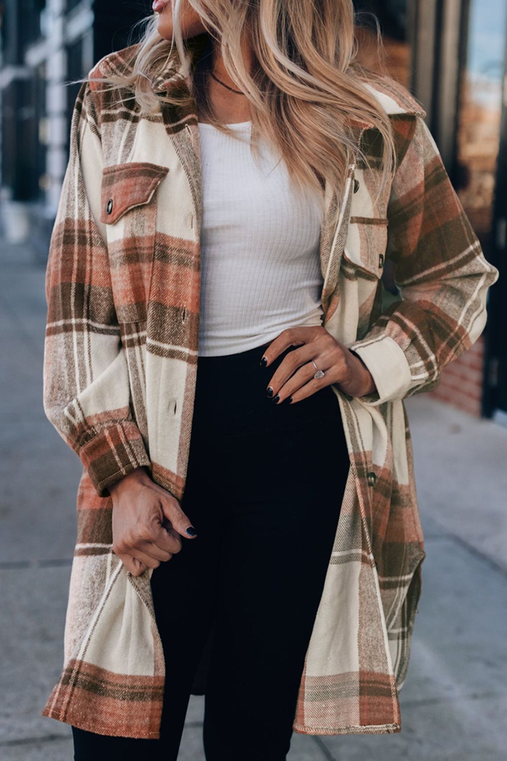 Pocketed Plaid Collared Neck Shacket - Charming Charlie