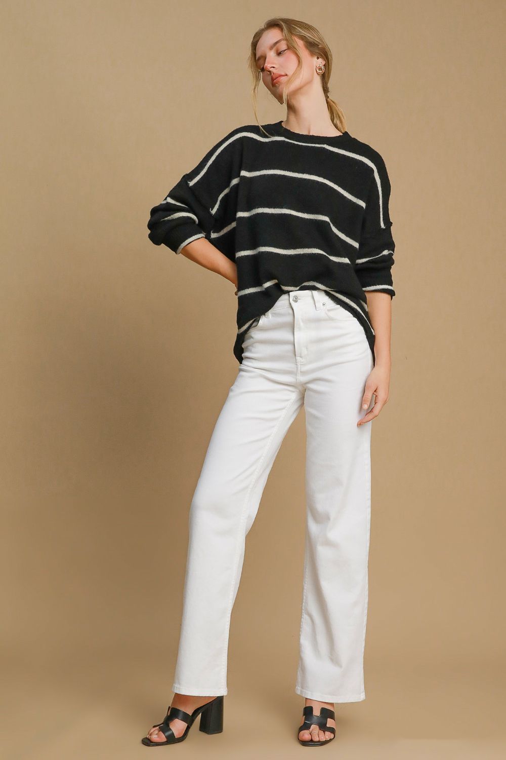 Umgee Wool Blend Striped Round Neck Sweater - Charming Charlie