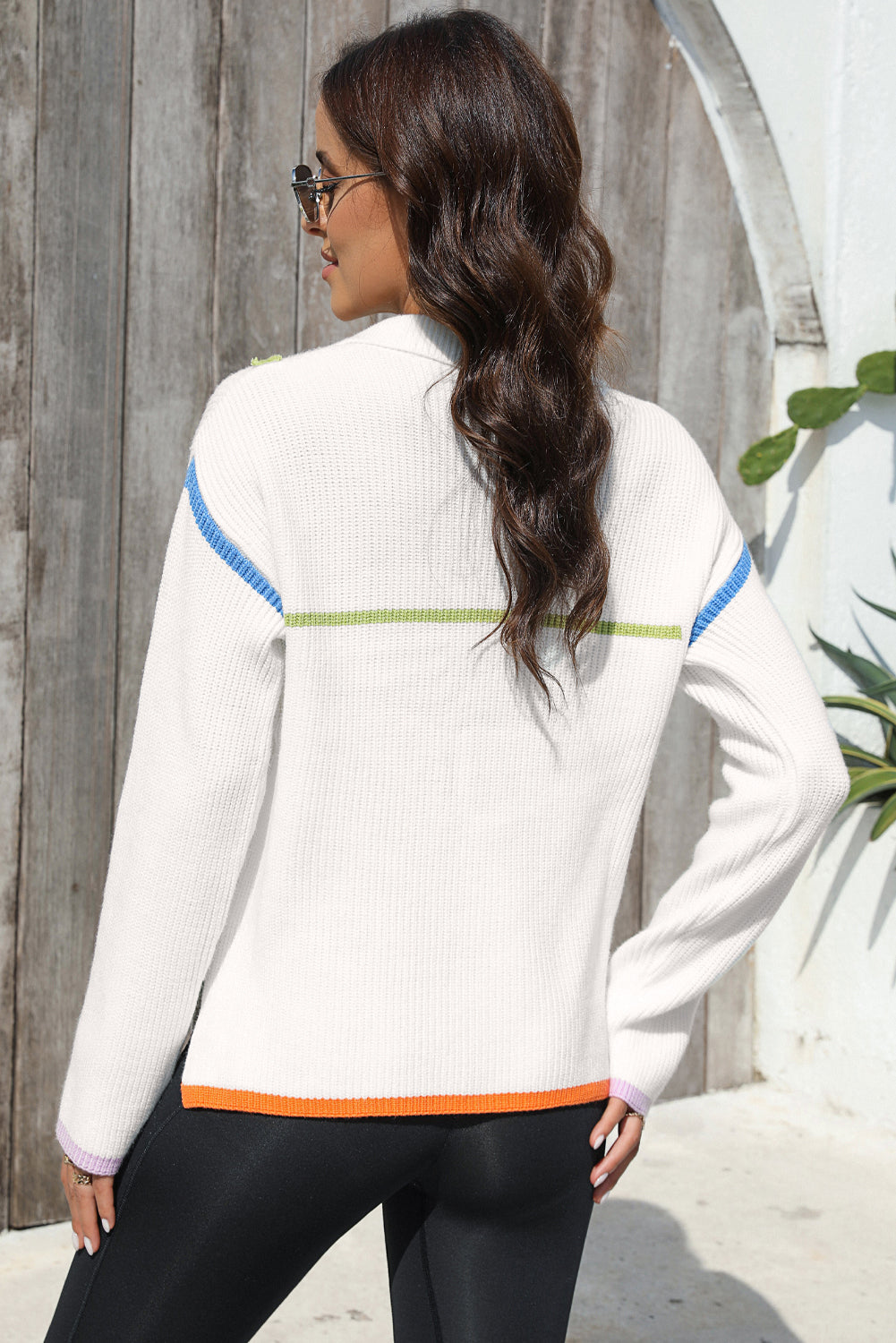 Contrast Half Zip Drop Shoulder Sweater - Charming Charlie